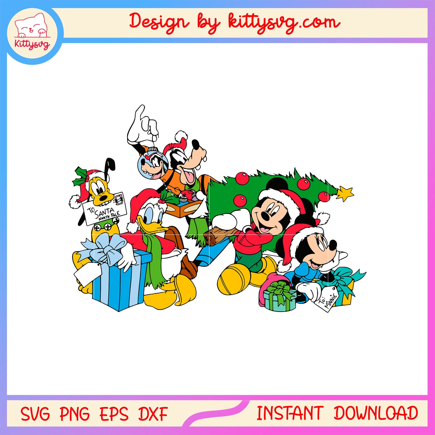 Disney characters christmas tree and gifts svg, disney character svg