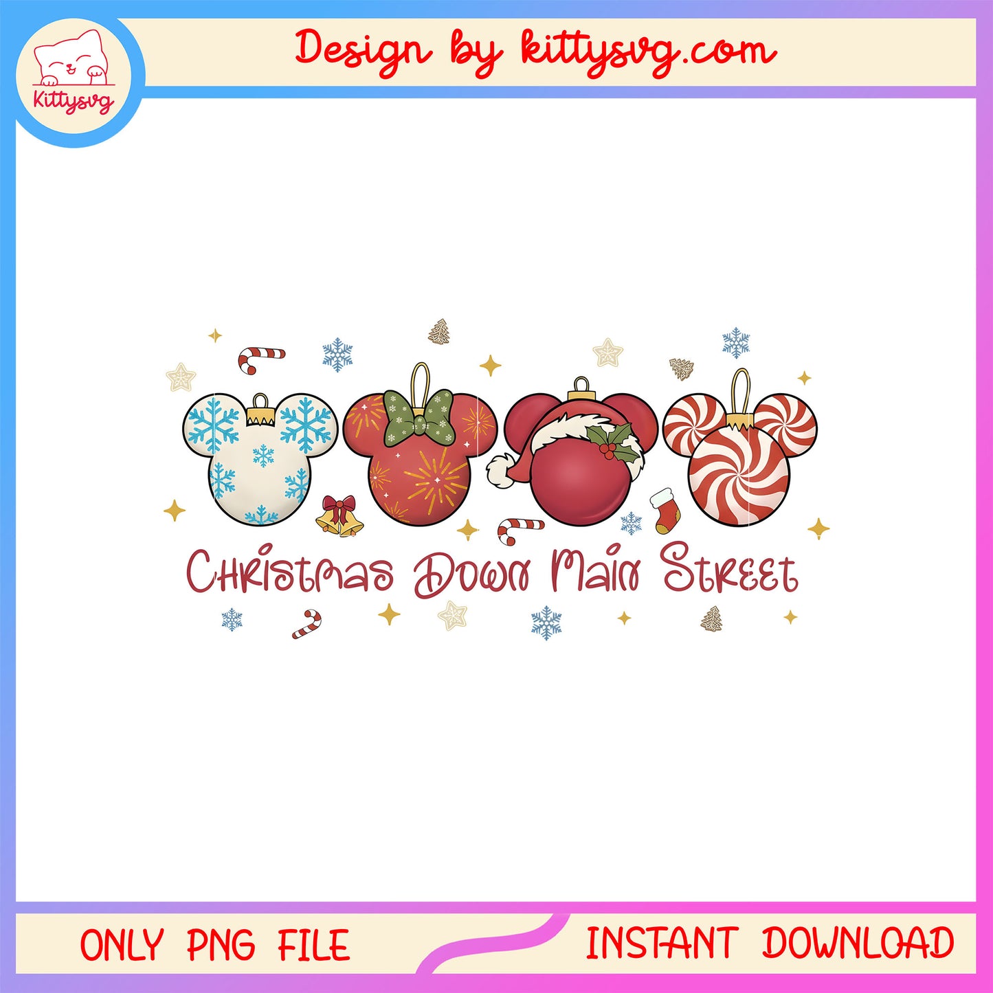 Disney christmas down main street design png, christmas disney png