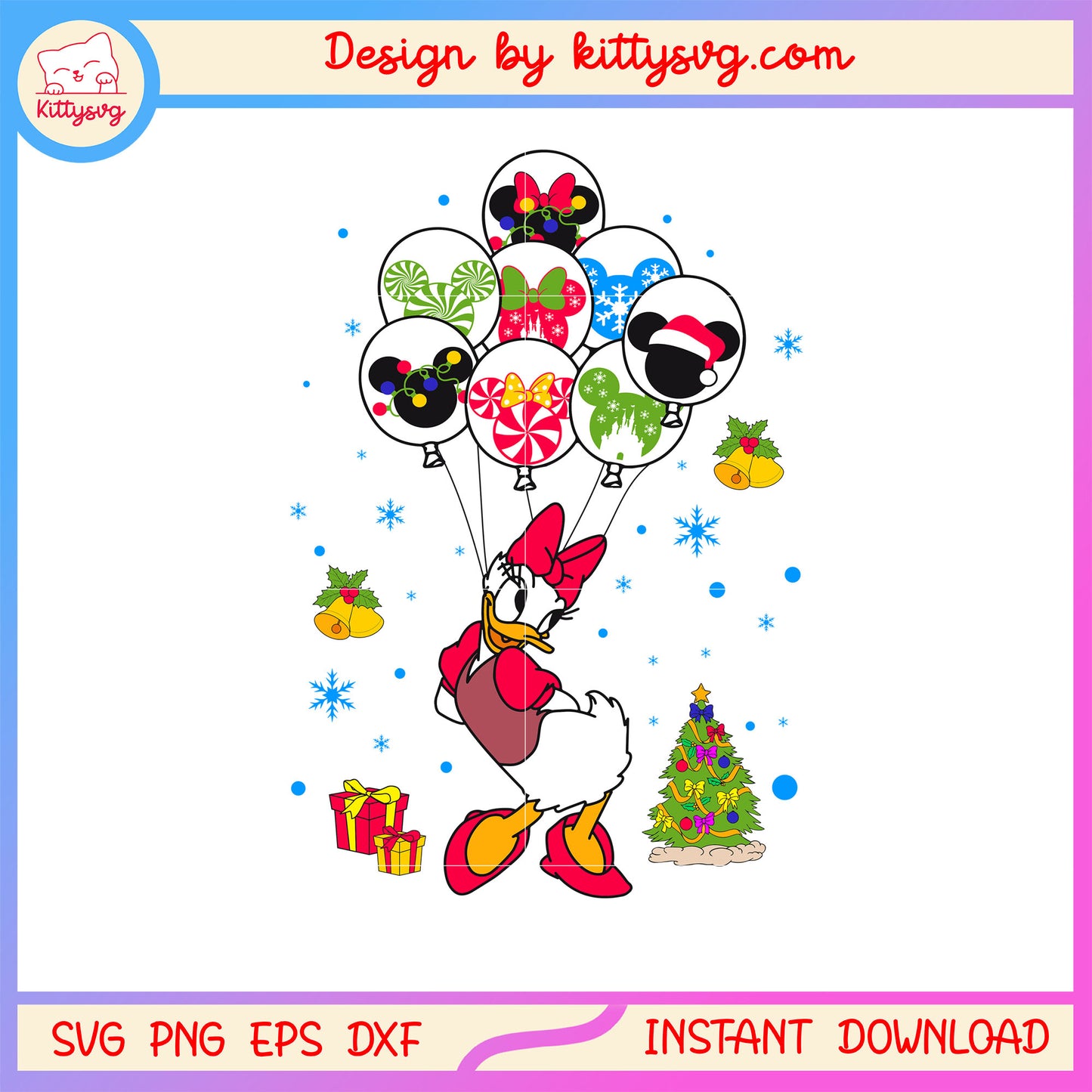 Disney daisy balloons merry christmas svg, disney daisy duck svg