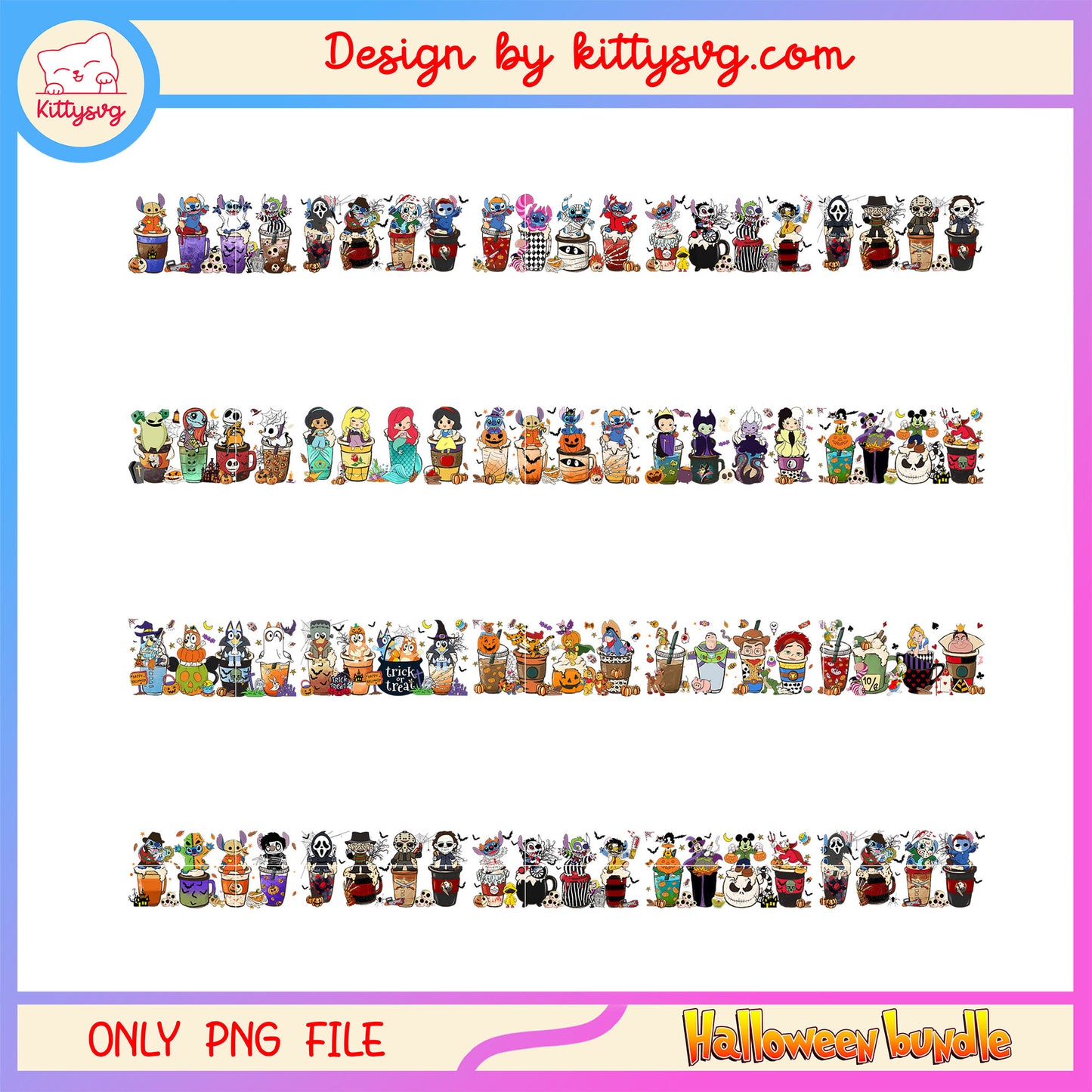 Disney horror coffee cup halloween bundle png, halloween coffee cups png