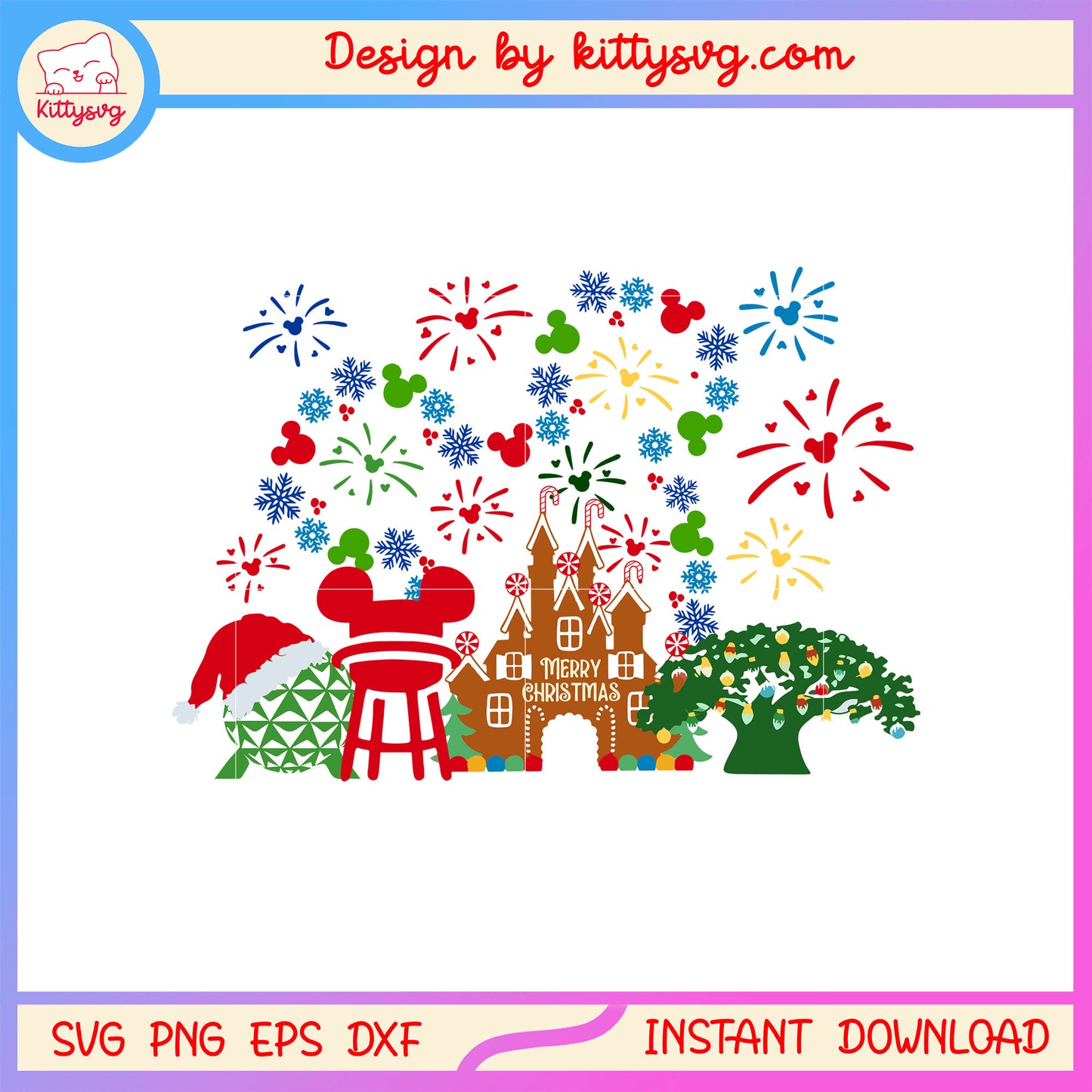 Disney mickey ear castle firework christmas svg, merry x-mas svg