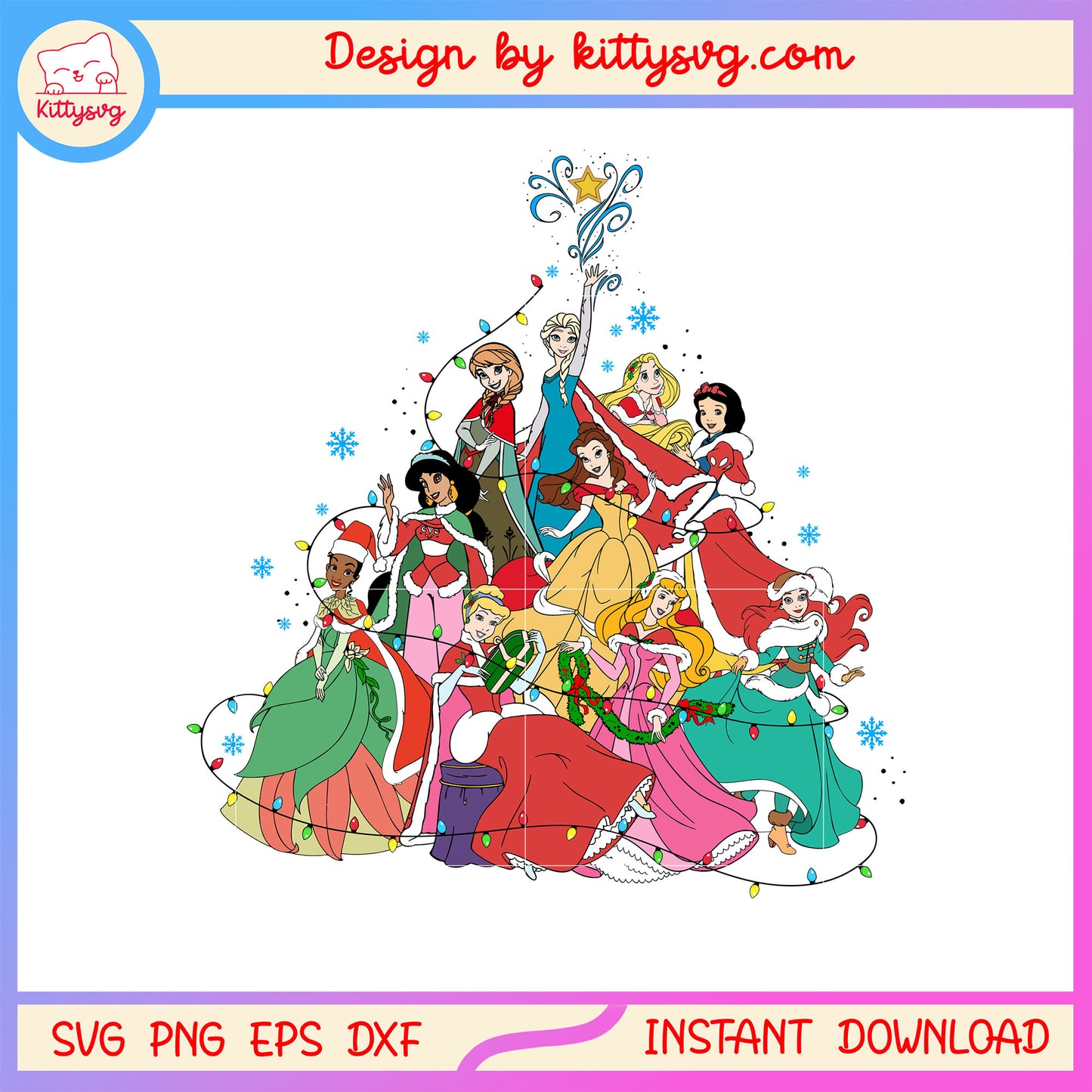 Disney princess happy christmas lights svg, princess disney movie svg