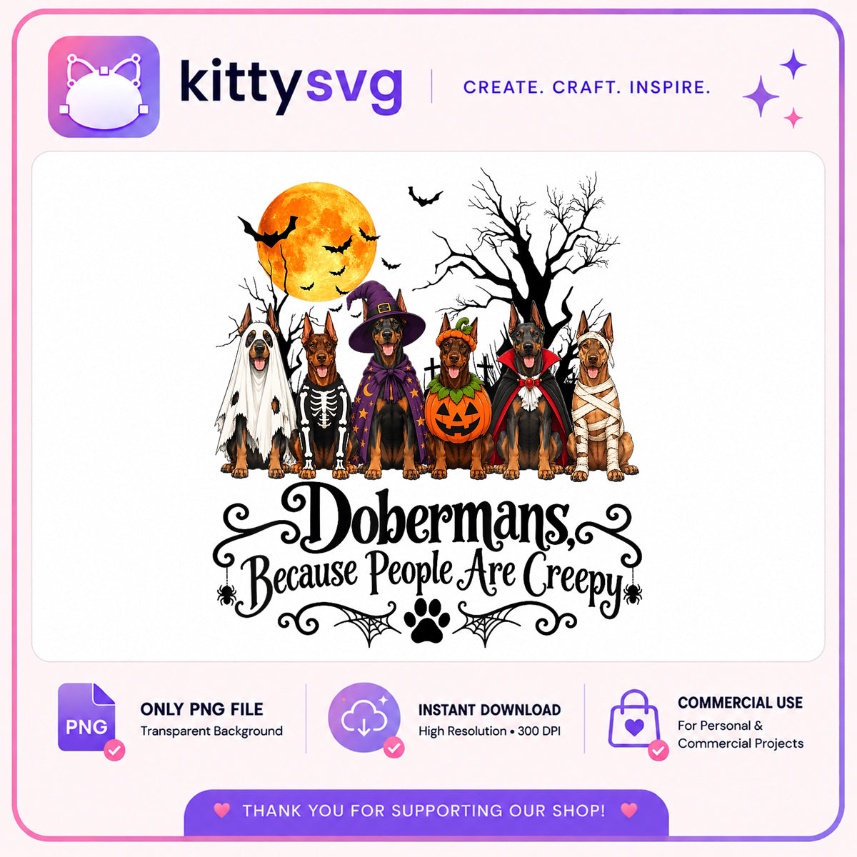 Doberman Halloween PNG, Funny Dog Halloween PNG, Dog Lover PNG