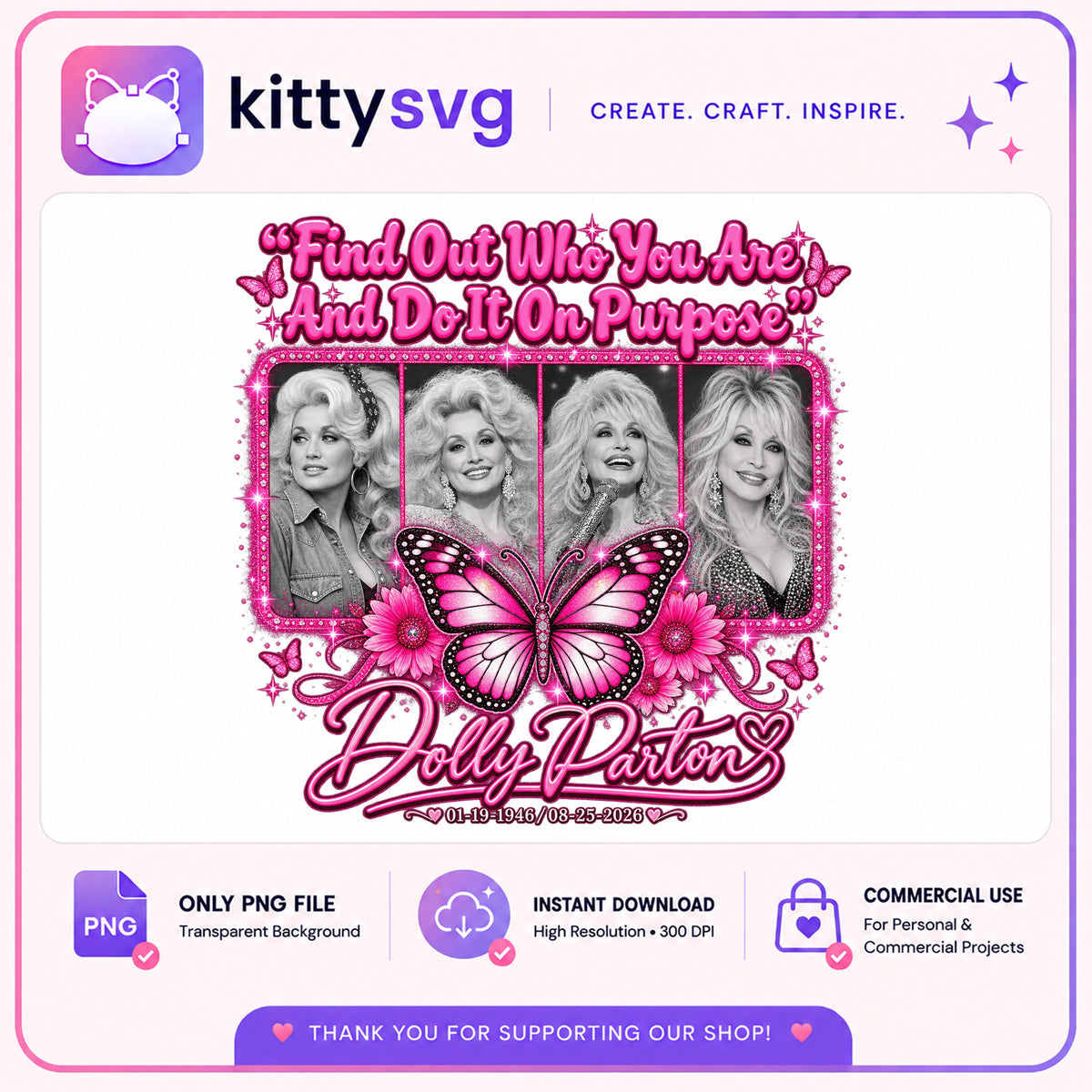 Dolly Parton PNG, Country Music Legend PNG, Butterfly Floral PNG