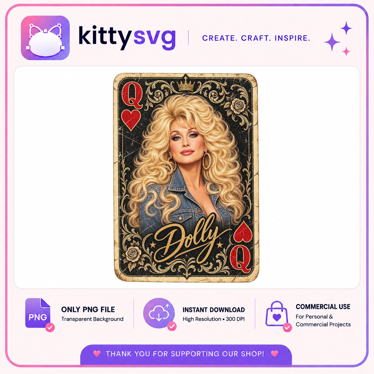 Dolly Parton Queen Of Hearts PNG, Country Music PNG, Retro PNG
