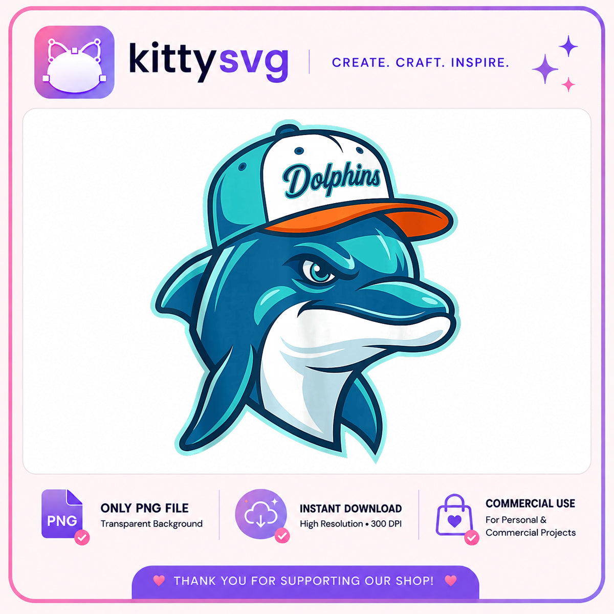 Dolphins Mascot PNG, Baseball Cap Dolphin Clipart, Sport PNG