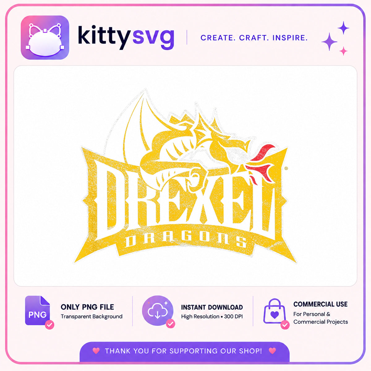 Drexel Dragons PNG, College Sports Logo PNG, Dragon Mascot PNG