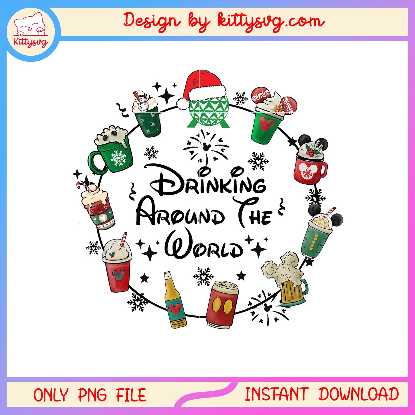 Drinking around the world christmas cup png, happy xmas christmas png