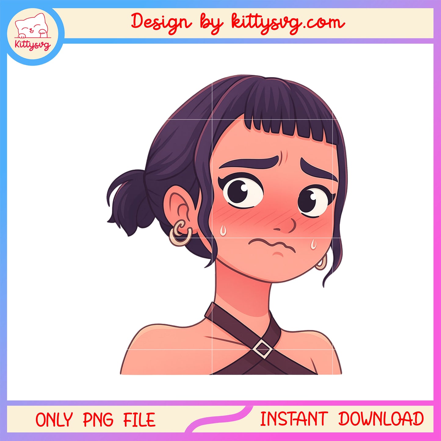 Embarrassed zoey emoji design png, emotion png, trendy kpop png