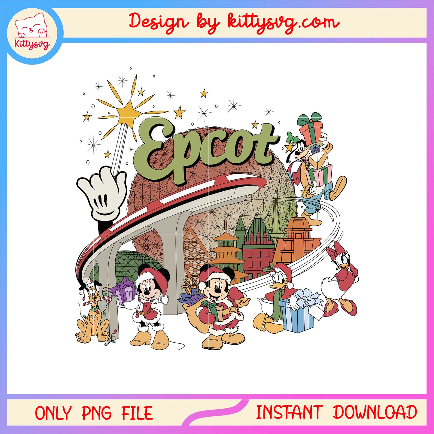 Epcot world disney mickey friends png, happy christmas movie png