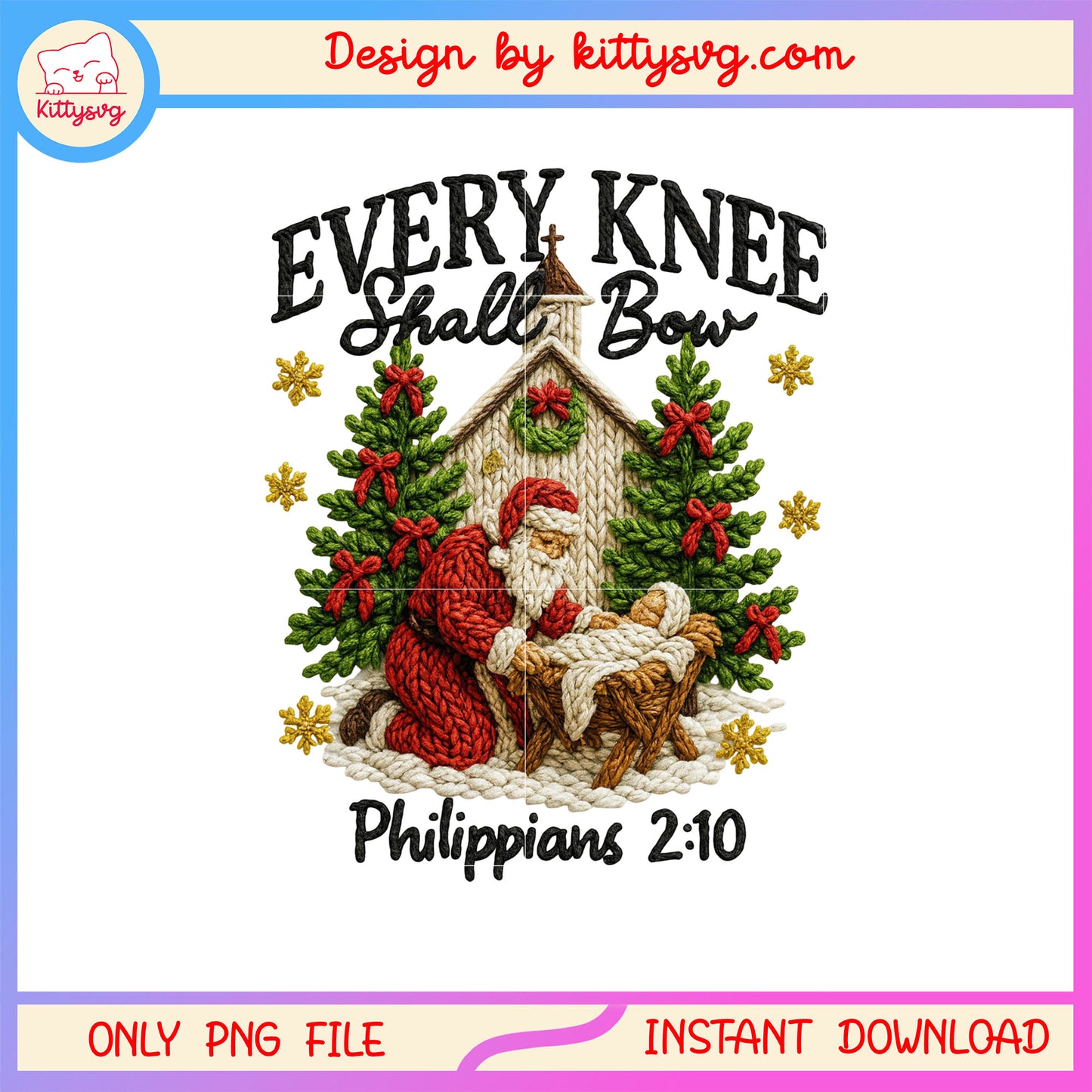 Every knee shall bow philippians patchwork png, christmas santa png