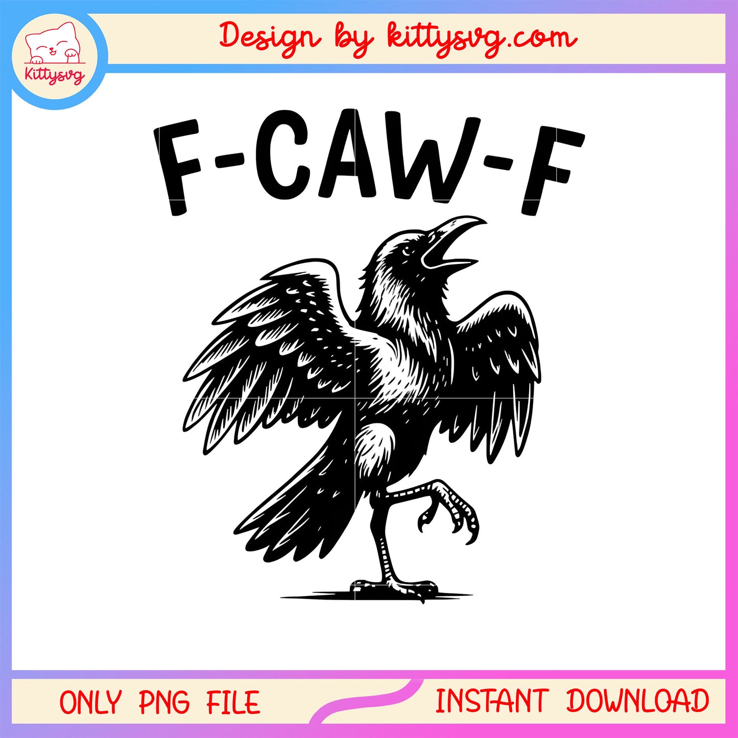 F-caw-f crow graphic art black white design png, f caw f png