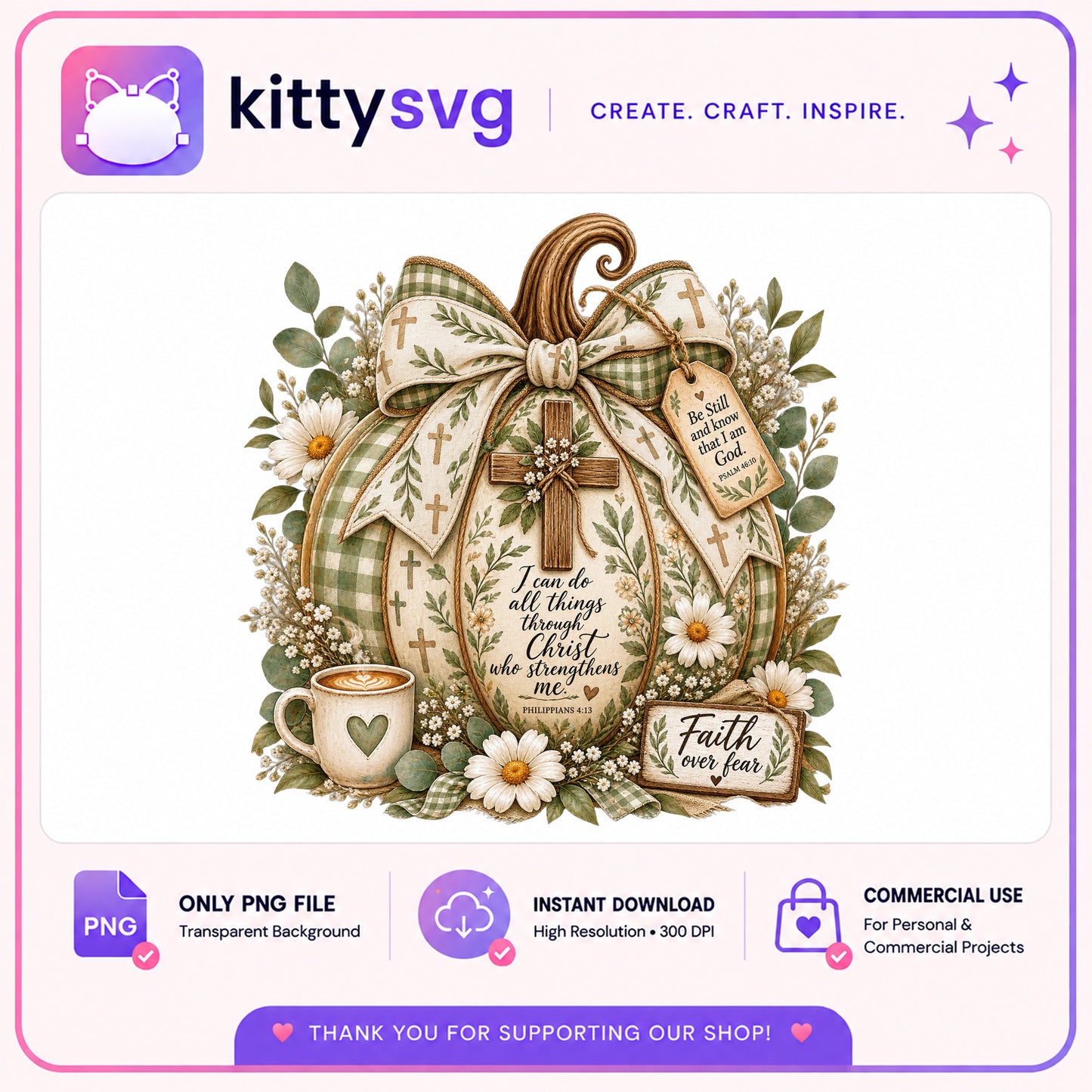 Faith Over Fear Pumpkin PNG, Christian Fall Sublimation PNG, Bible Verse PNG