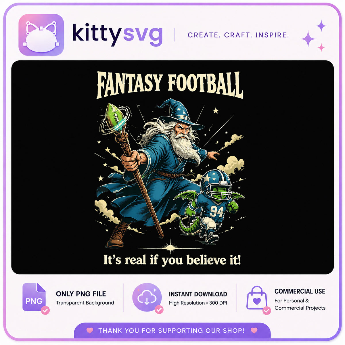 Fantasy Football Wizard PNG, Funny Football Shirt PNG, Game Day PNG