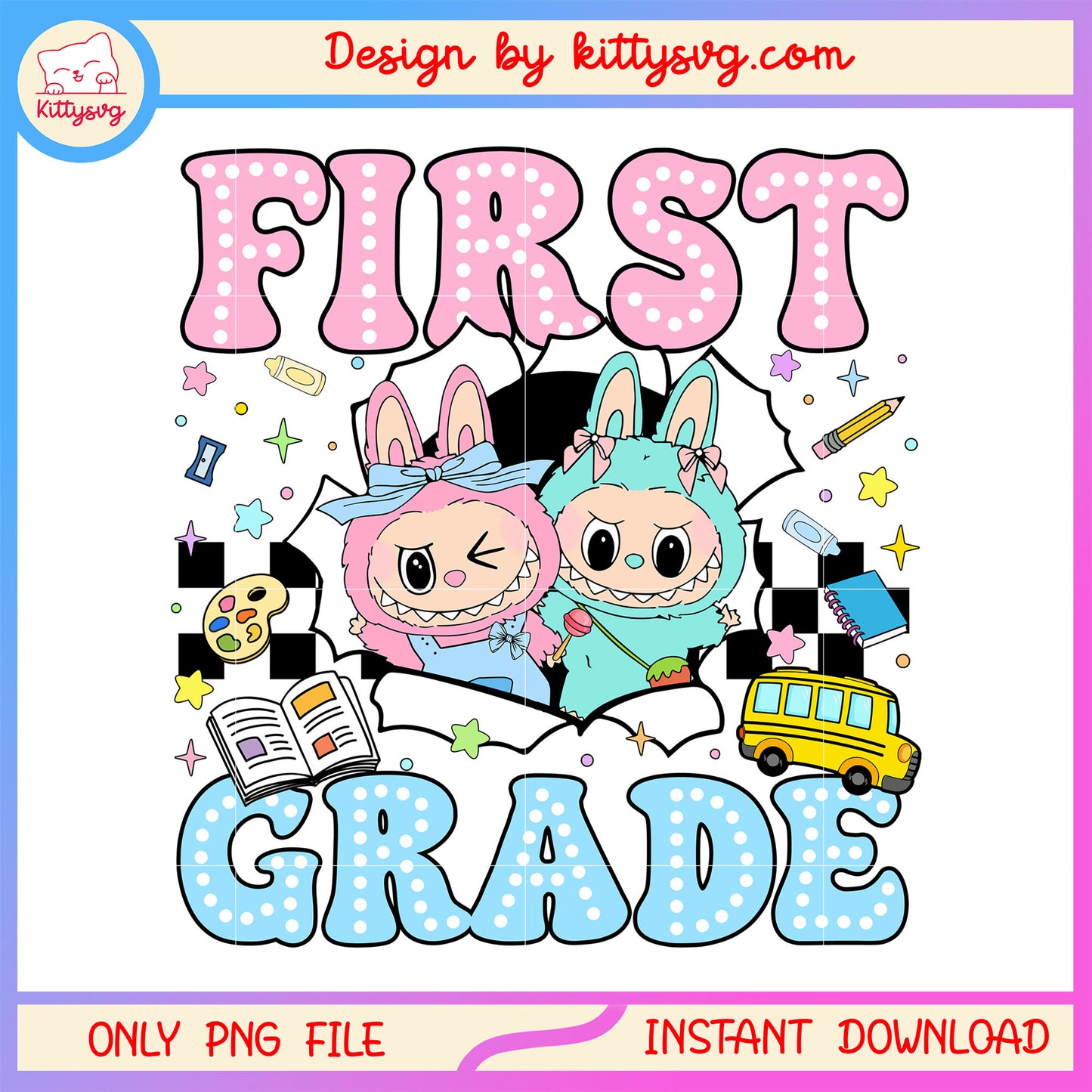 First grade labubu doll design png, first day of school png