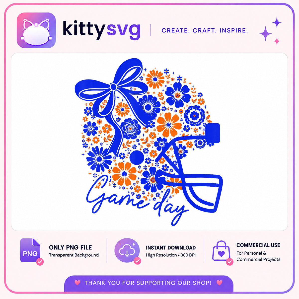 Floral Football Helmet Game Day PNG, Coquette Bow PNG, Football PNG