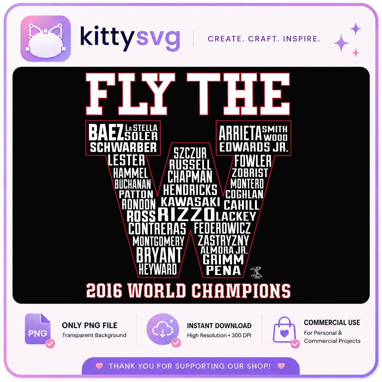 Fly The W Chicago Cubs PNG, 2016 World Champions PNG, Baseball PNG