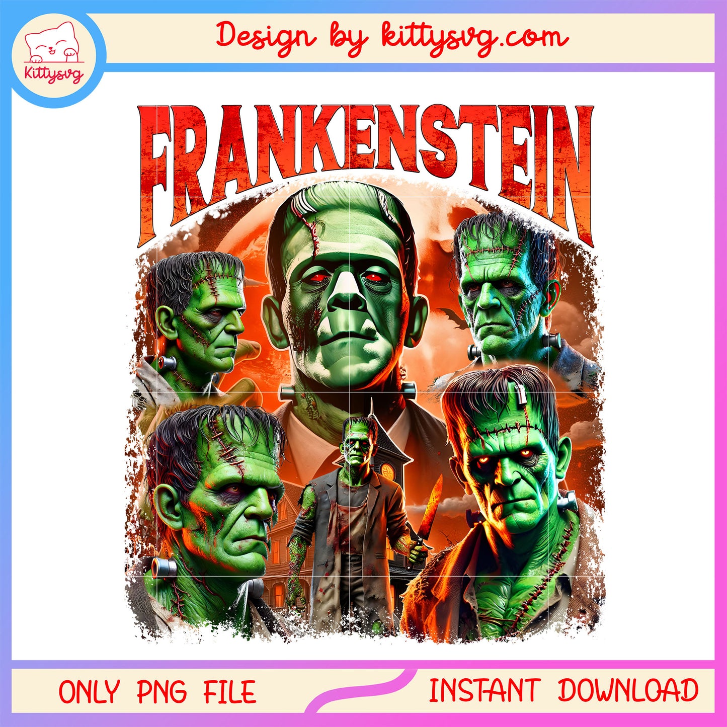 Frankenstein portrait collage poster png, horror monster png