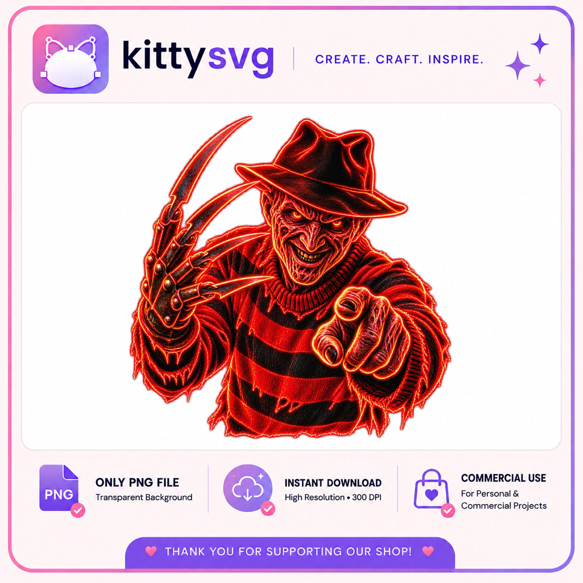 Freddy Krueger Neon PNG, Horror Halloween PNG, Nightmare PNG