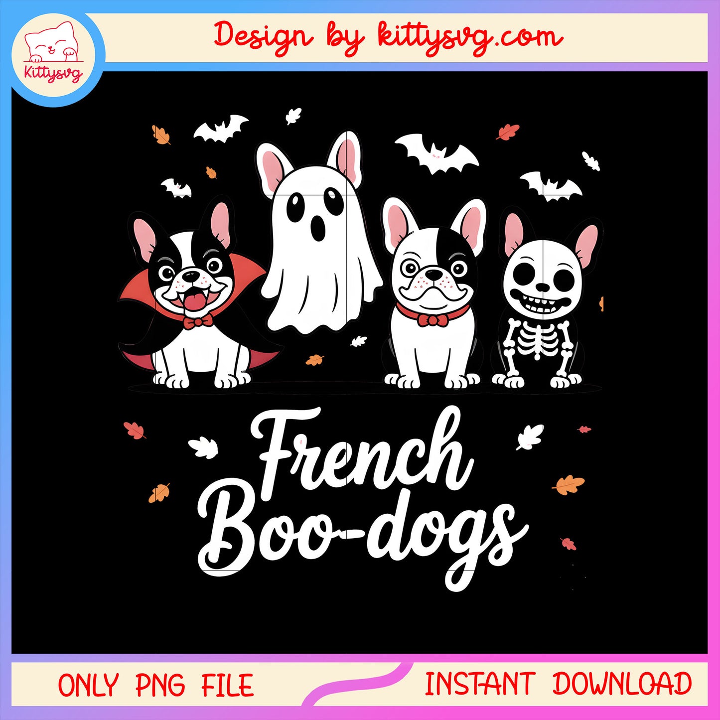 French boo-dogs ghost halloween design png, halloween decor png