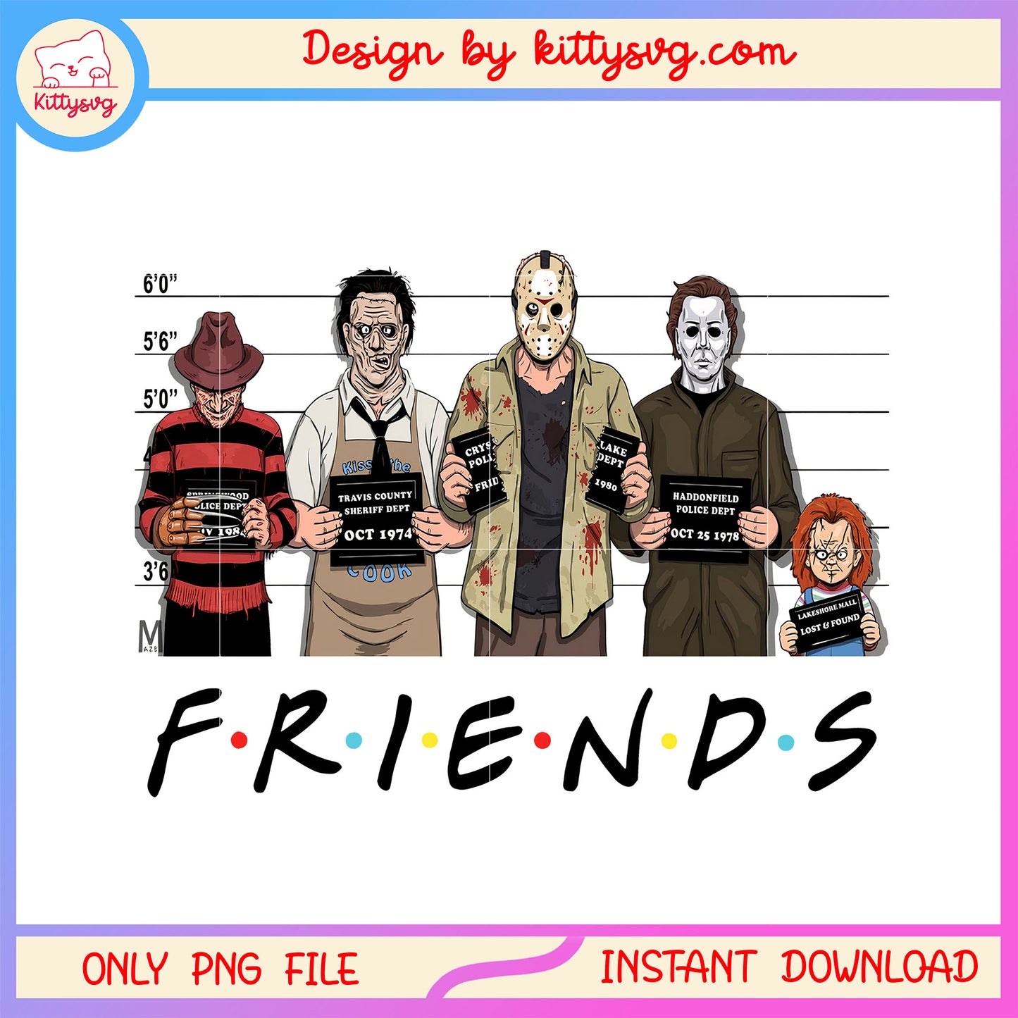 Friends characters horror movies design png, scary movie characters png
