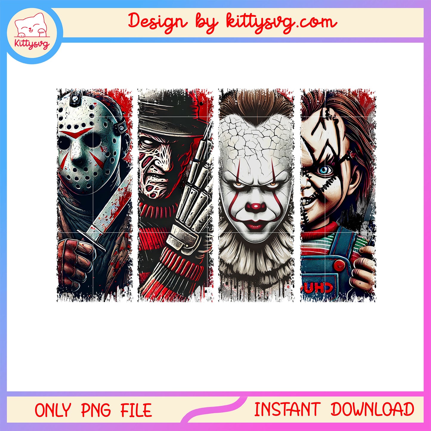 Friends horror characters collage picture design png, the killer png, halloween png