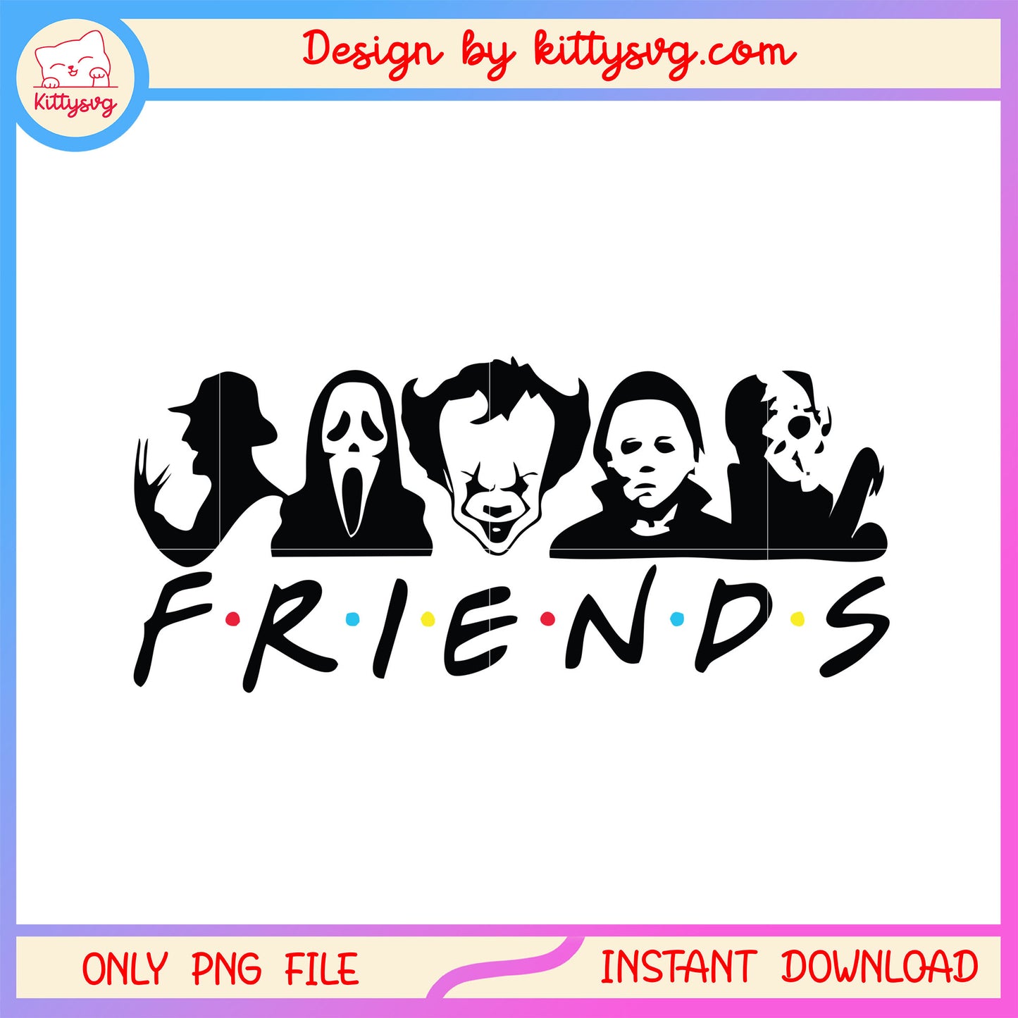 Friends horror films design png, scary film characters png