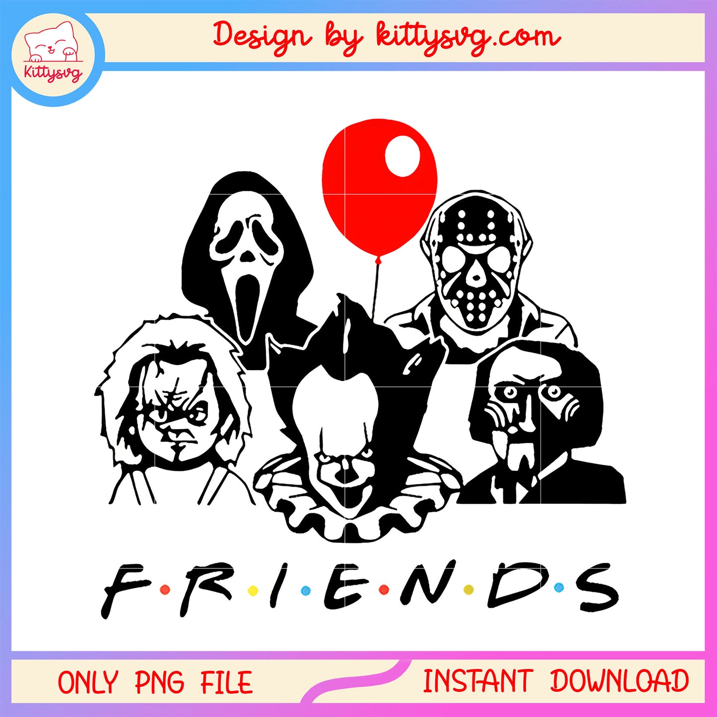 Friends horror outline png, pennywise red balloon png, halloween png