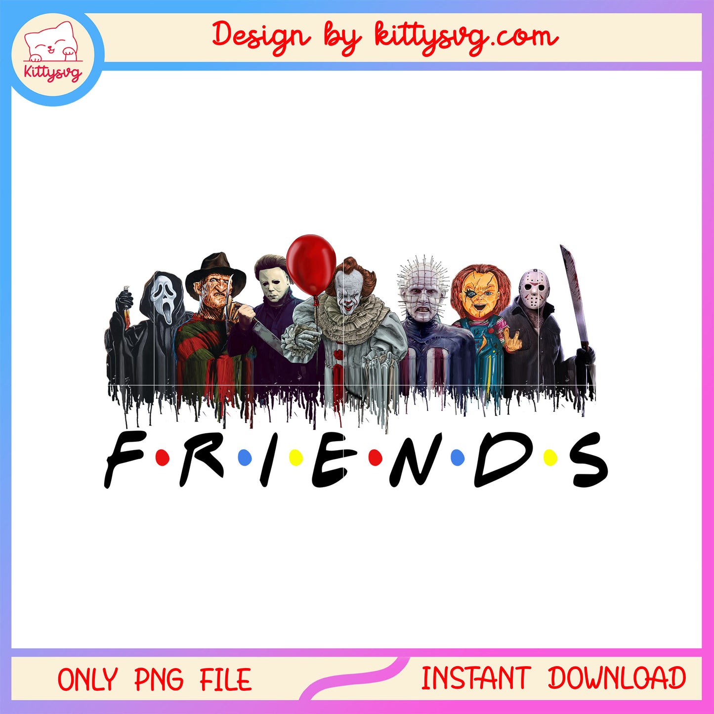 Friends of scary halloween movies design png, horror movies character friends png