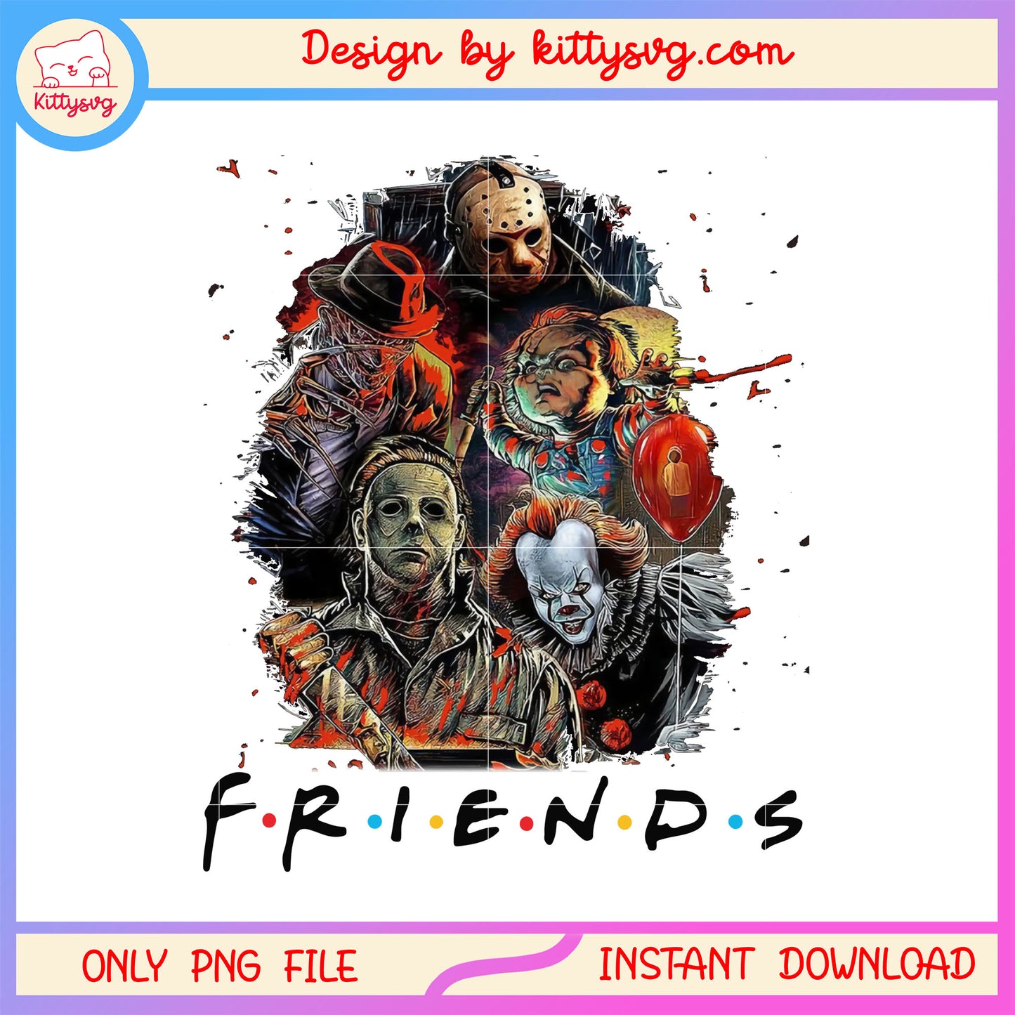 Friends of scary movies design png, halloween movies png