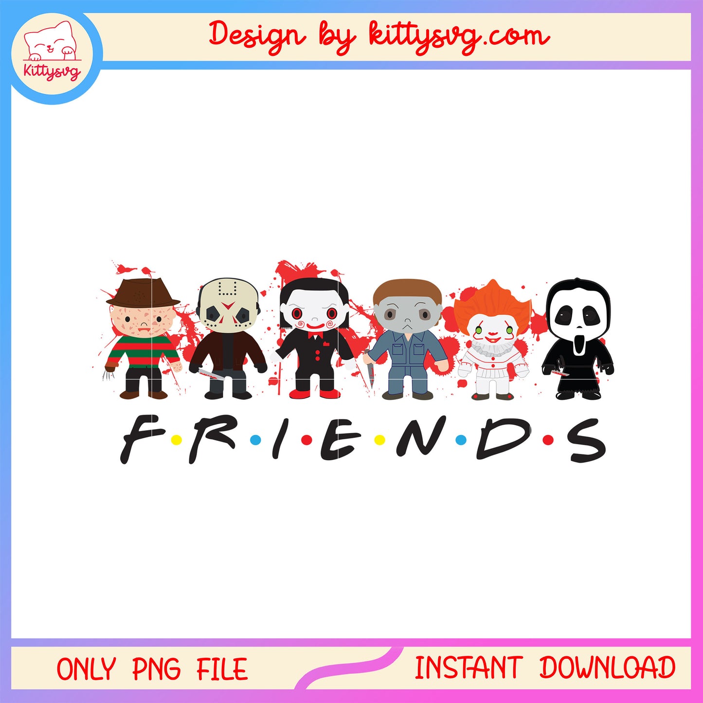 Friends scary movies design png, horror characters png