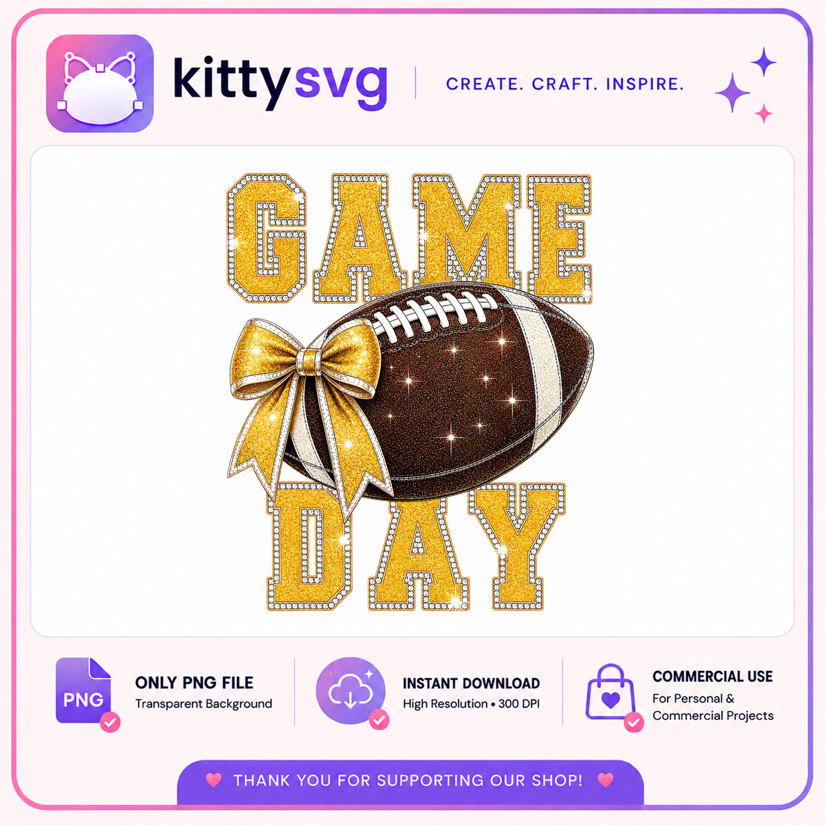 Game Day Football Glitter Bow PNG, Football Season PNG, Game Day PNG