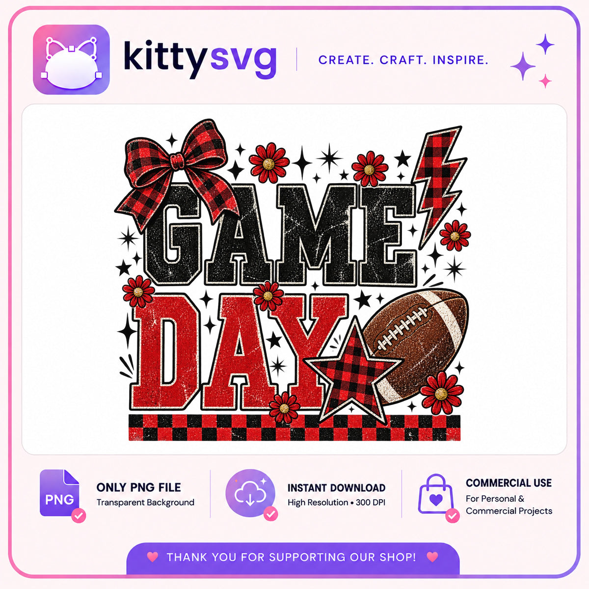 Game Day Football PNG, Buffalo Plaid Football Shirt PNG, Game Day PNG