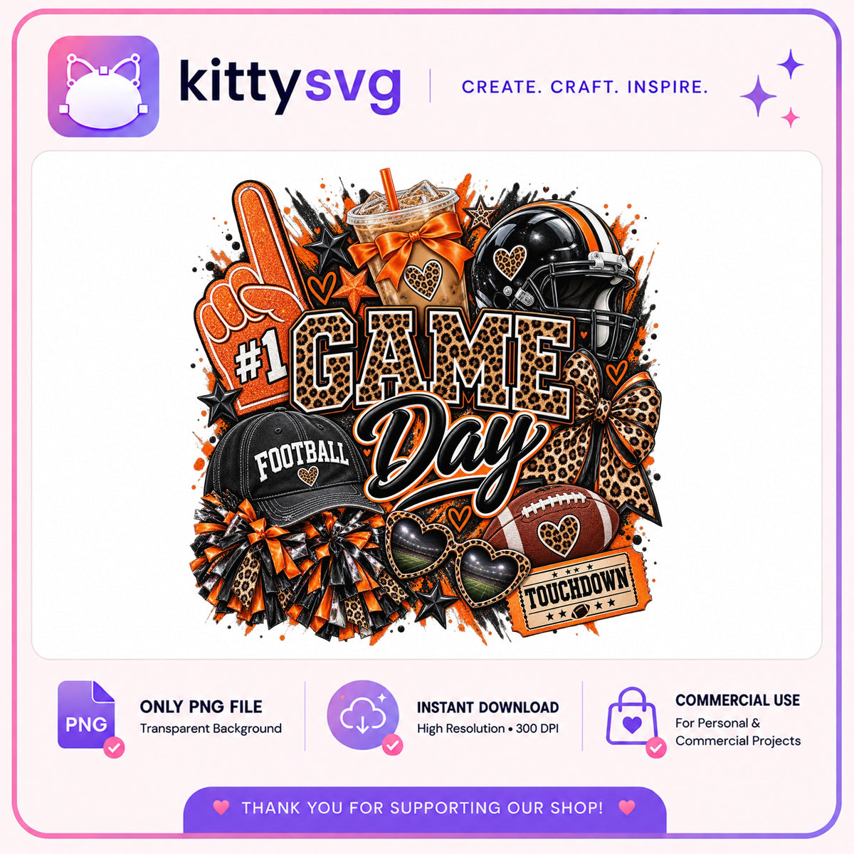 Game Day Football PNG, Leopard Football Sublimation PNG, Touchdown PNG
