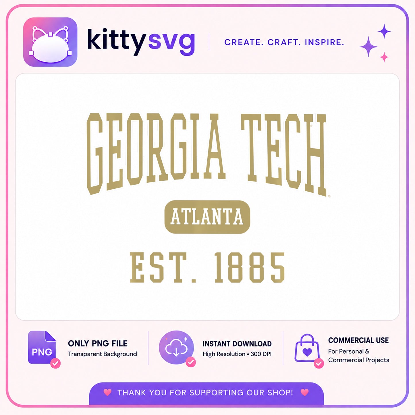 Georgia Tech Atlanta Est 1885 PNG, College Sports PNG, University PNG