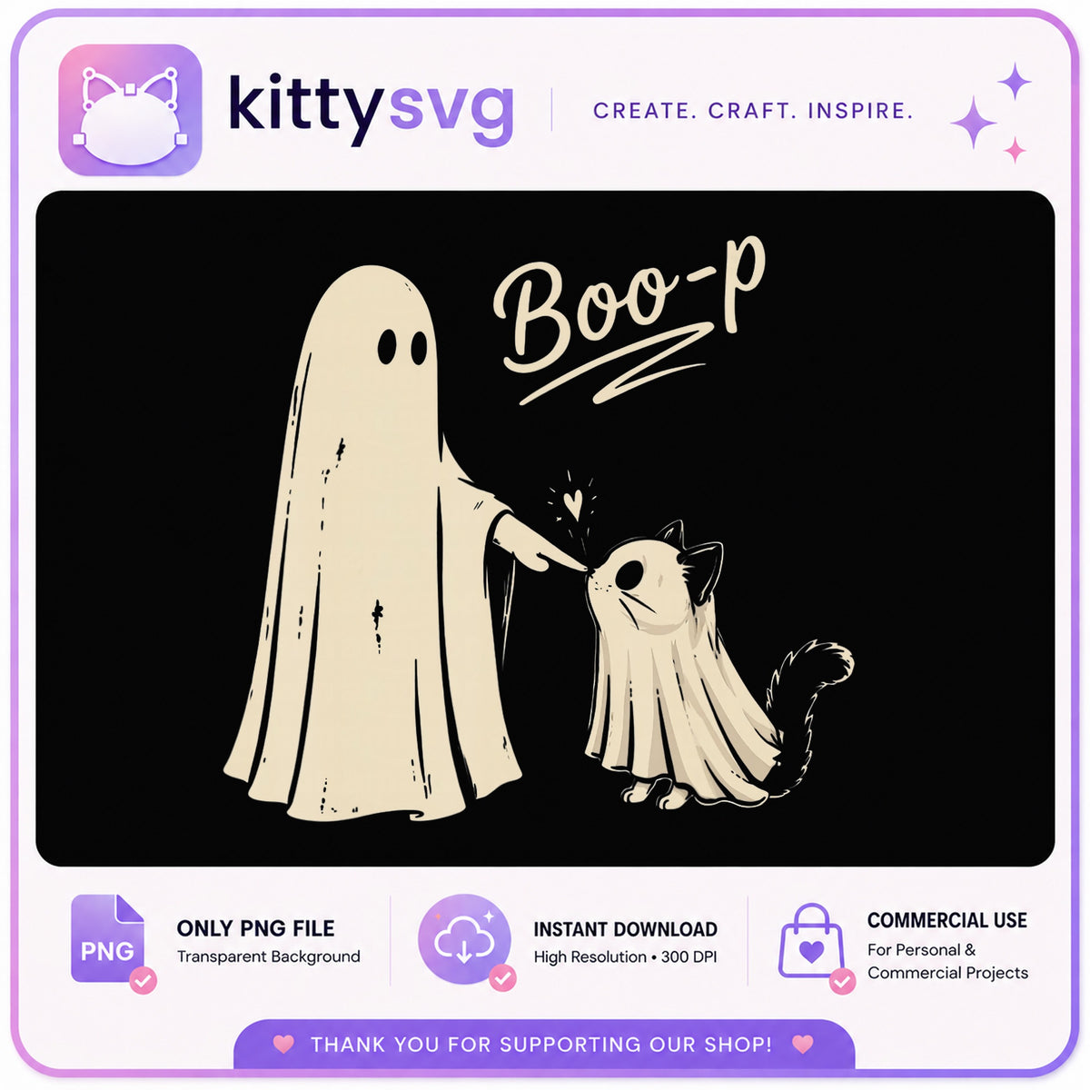 Ghost Boop Cat Halloween PNG, Spooky Ghost Cat PNG, Halloween PNG