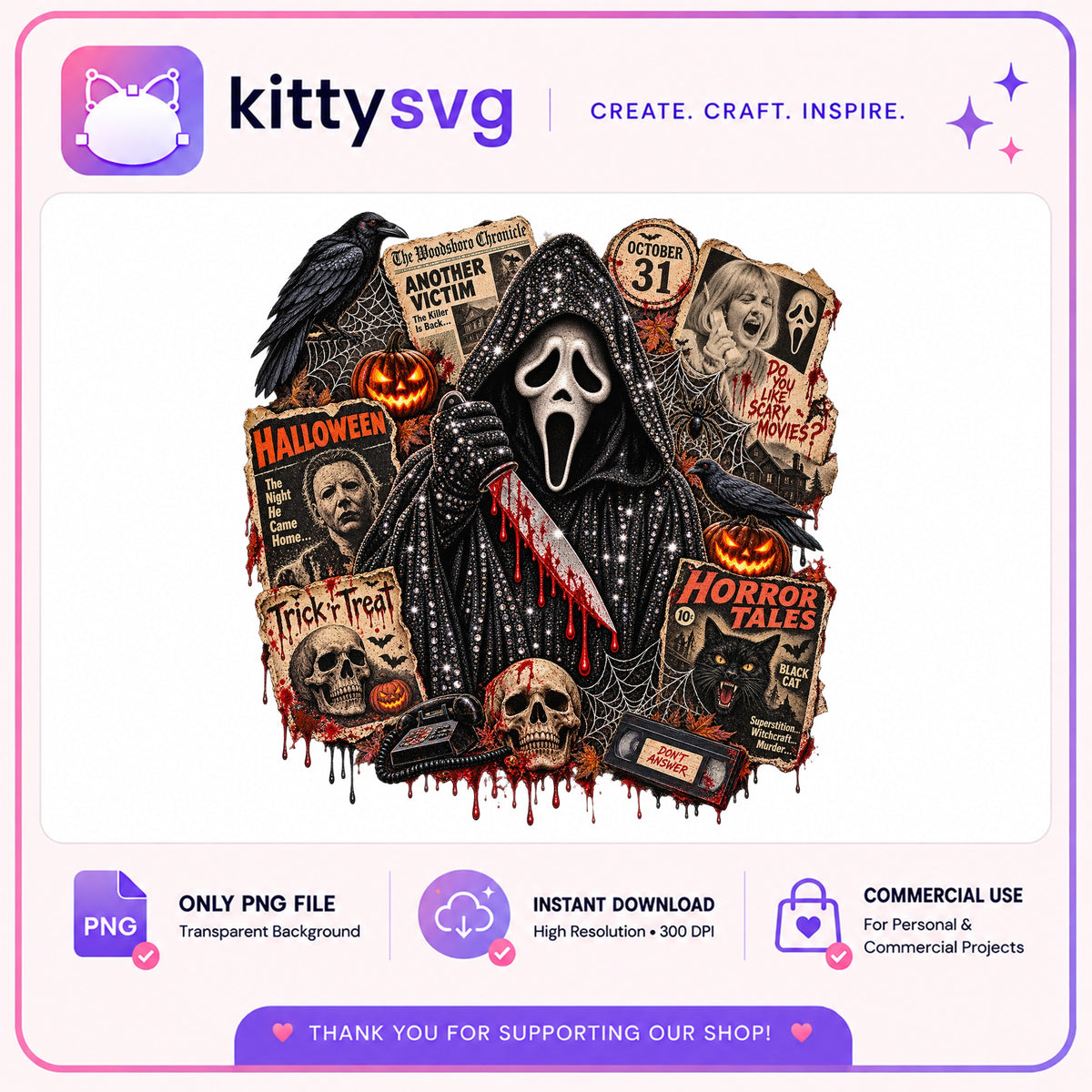 Ghostface Scream Horror Halloween PNG, Scary Movie PNG, Halloween PNG