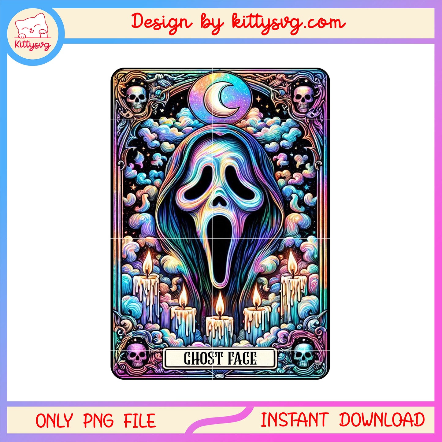 Ghostface tarot card happy halloween deisgn png, ghostface tarot card png