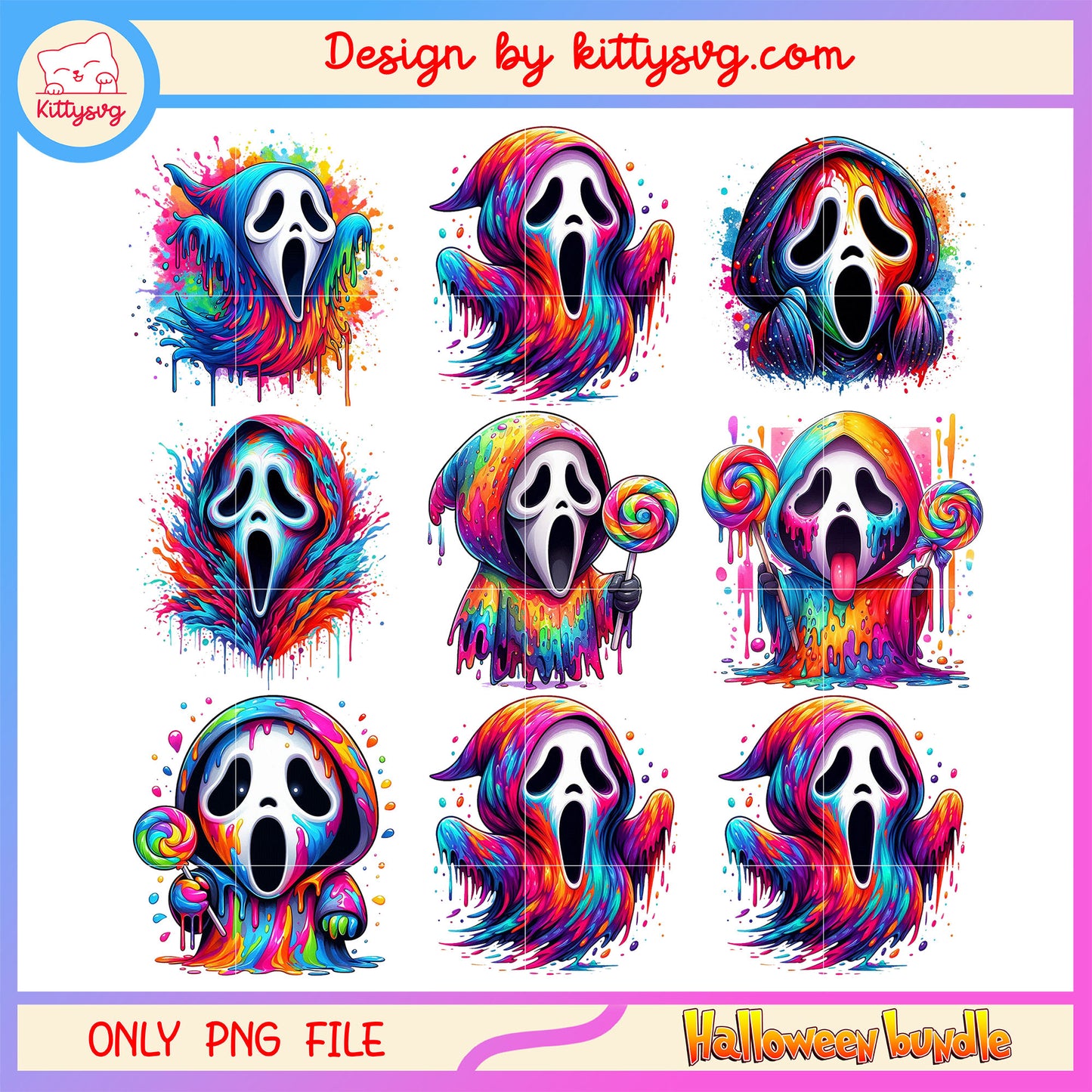 Ghostface water color halloween bundle png, ghostface horror png