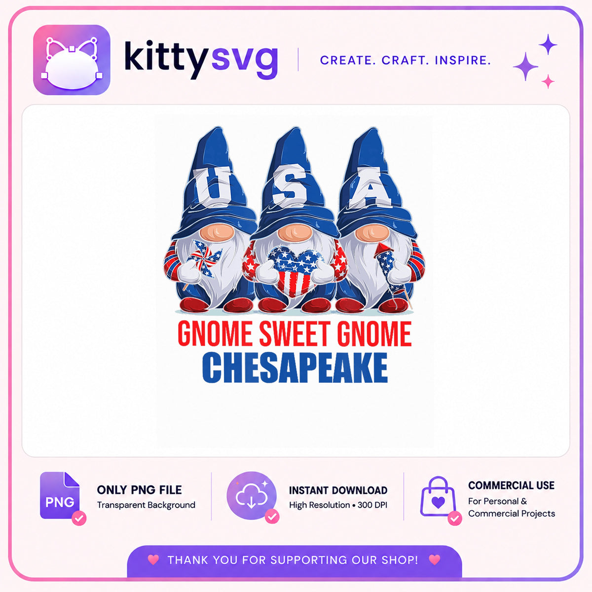 Gnome Sweet Gnome Chesapeake PNG, USA Gnome, 4th Of July PNG