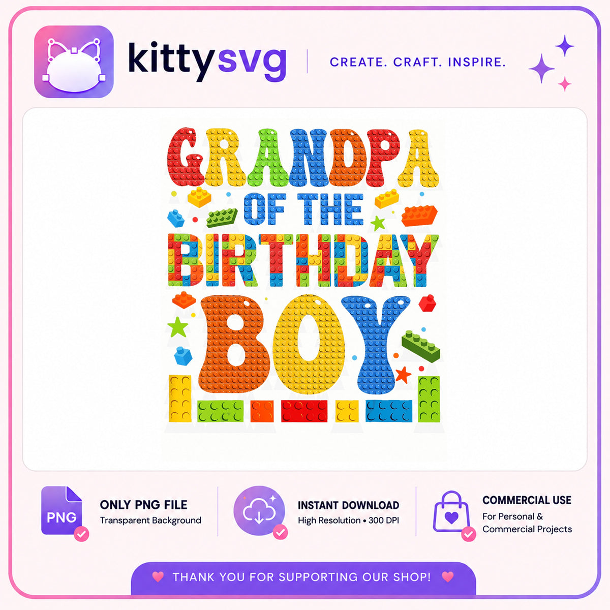 Grandpa Of The Birthday Boy PNG, Building Blocks, Birthday PNG
