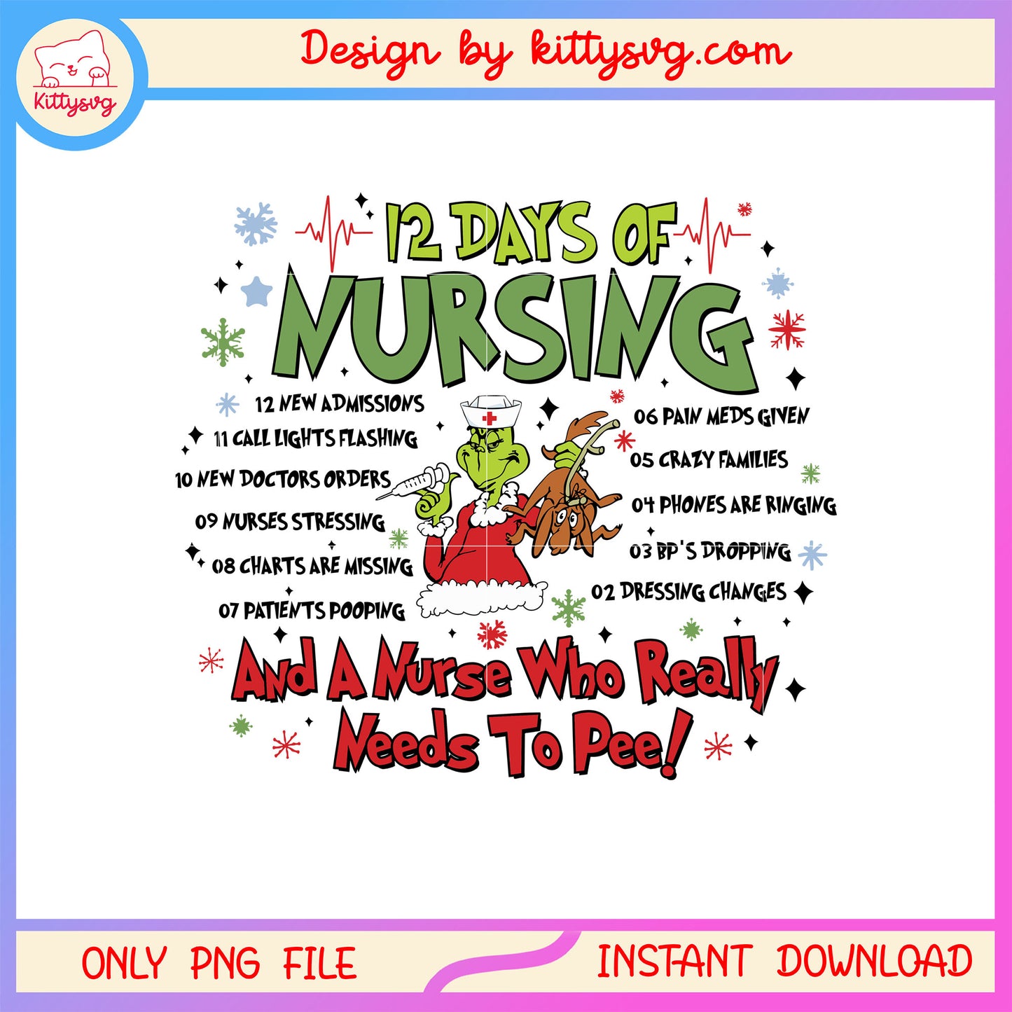 Grinch 12 days of nursing christmas png, grinch christmas quotes png