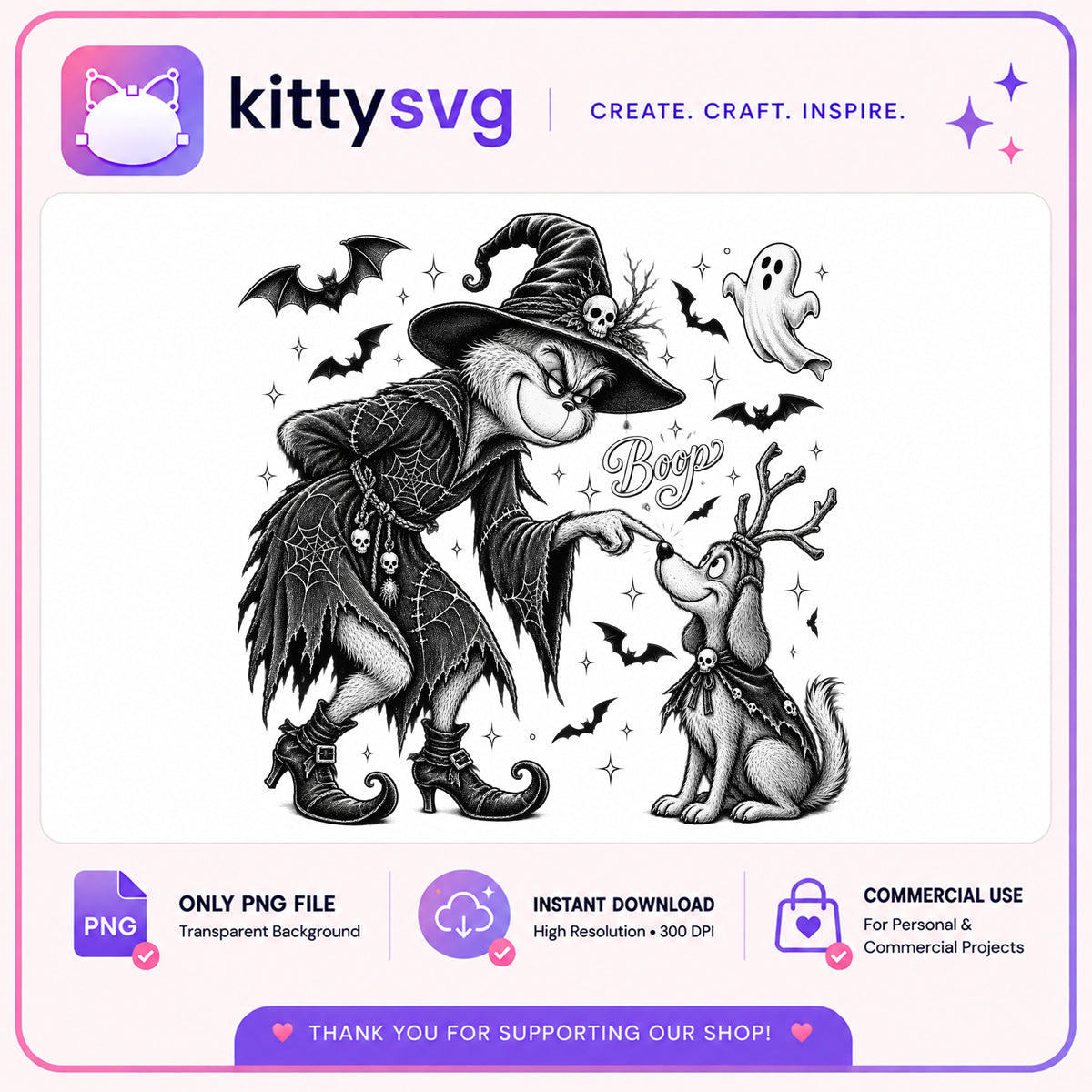 Grinch Halloween Witch Boop PNG, Grinch And Max PNG, Halloween PNG