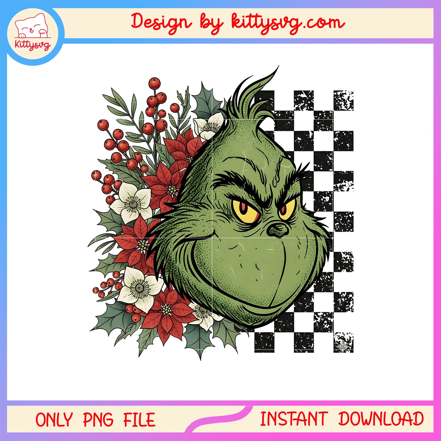 Grinch face christmas flower design png, the grinch png