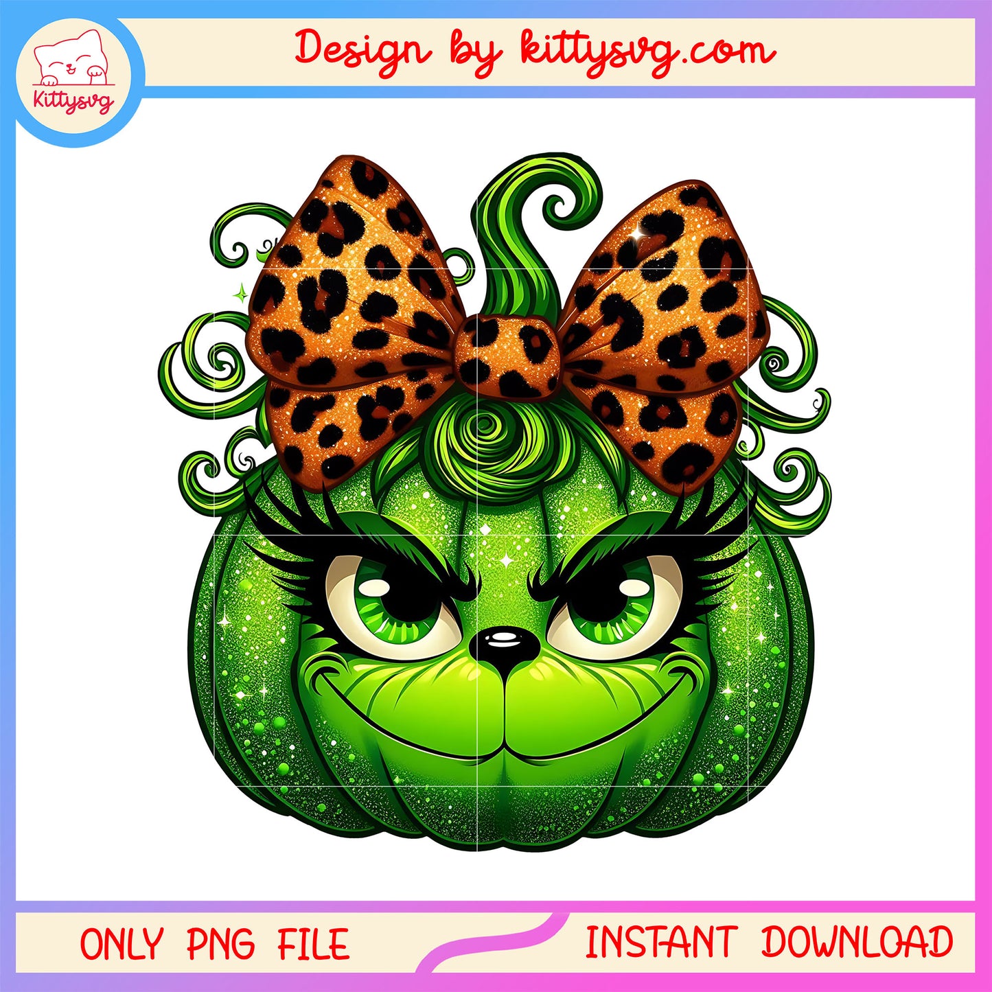 Grinch girl pumpkin leopard bow png, the frinch png, pumkin png