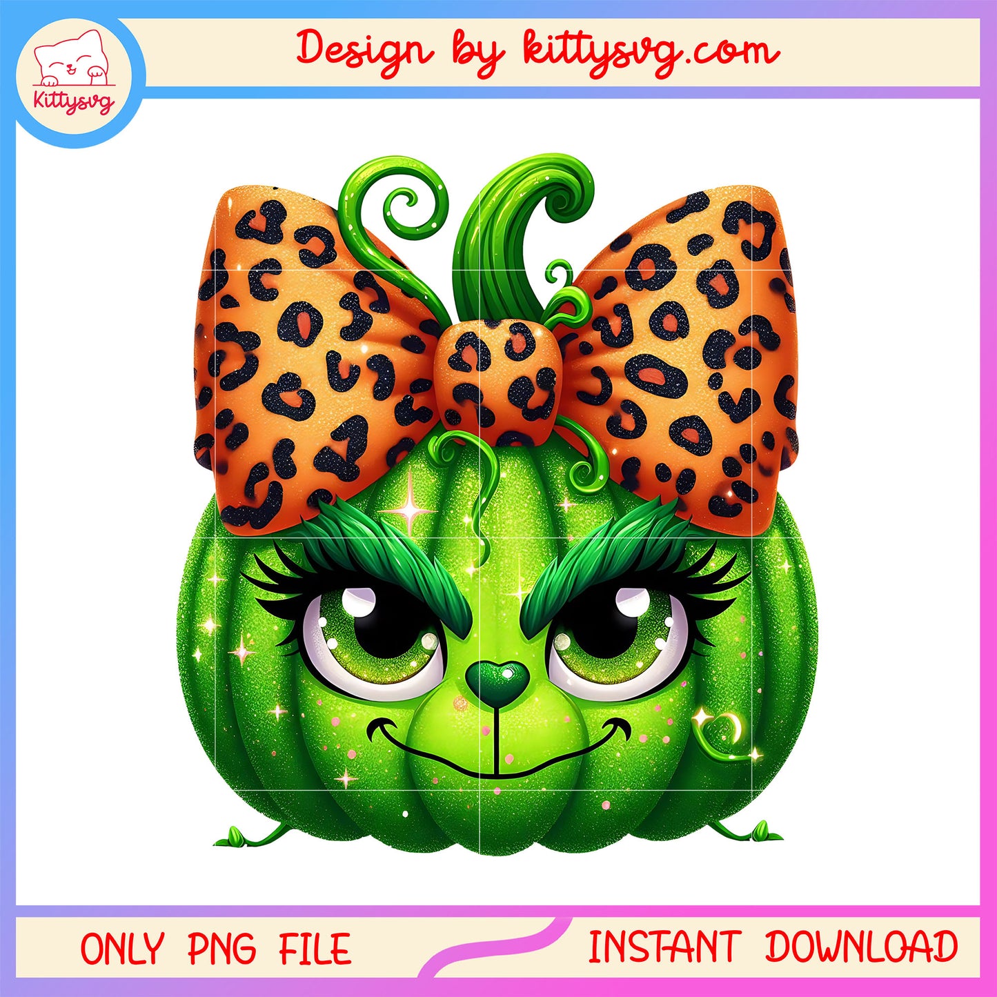 Grinch little girl pumpkin leopard bow png, baby grinch png