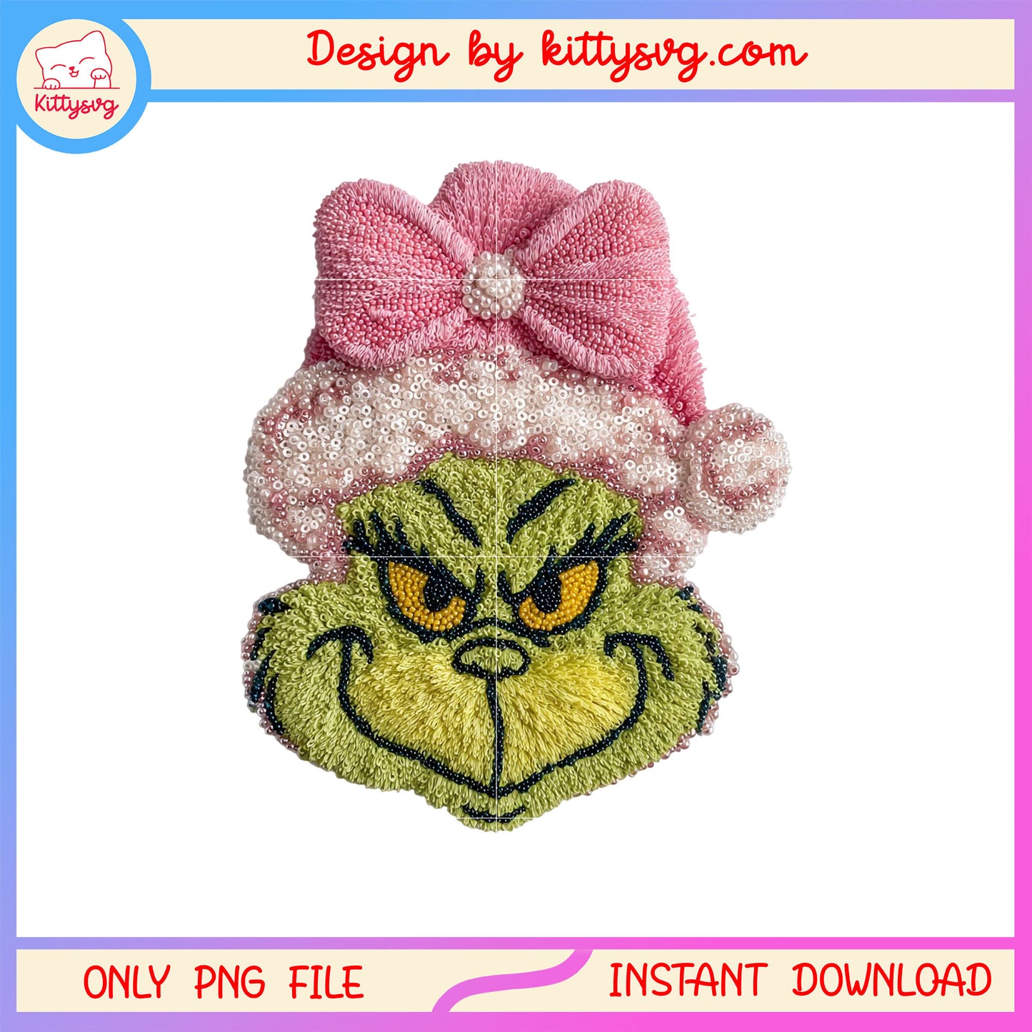 Grinch pink bow christmas patchwork png, grinch face png