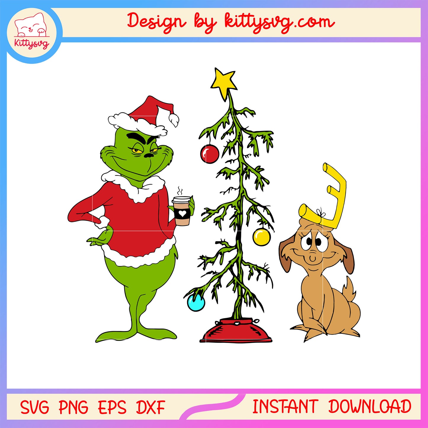 Grinch with dog christmas tree design svg, merry x'mas svg