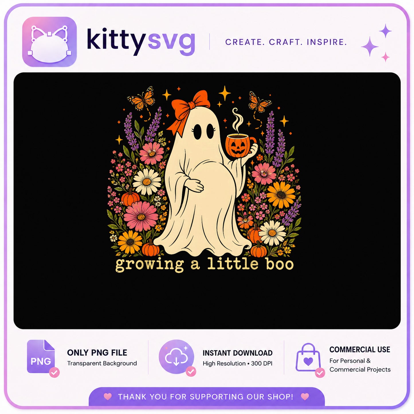 Growing A Little Boo PNG, Halloween Ghost Pregnancy PNG, Floral Ghost PNG