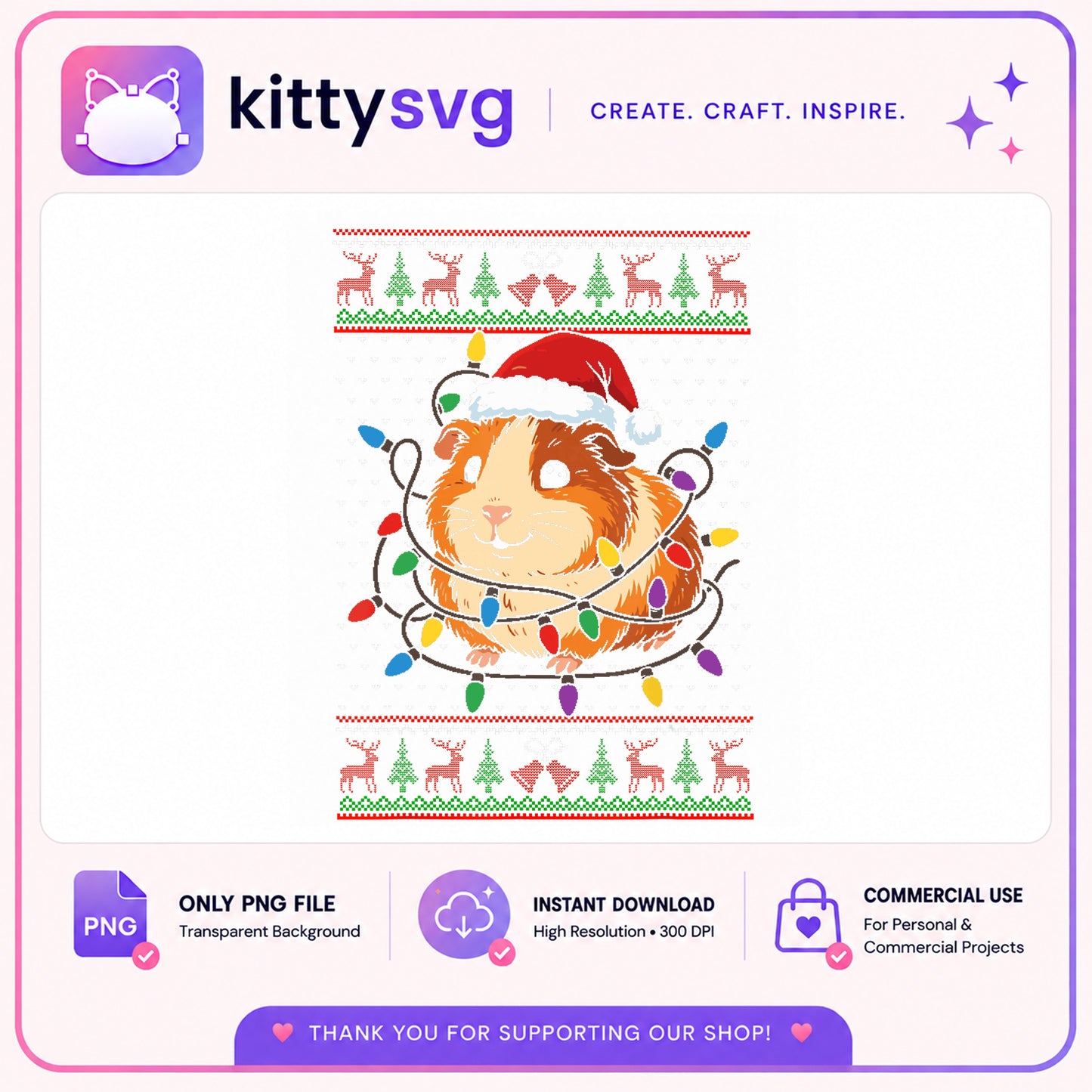 Guinea Pig Christmas PNG, Ugly Sweater PNG, Santa Hat PNG